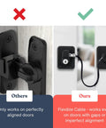 Comparison image showing traditional lock versus Sliding Barn Door Lock With Exterior Keyed Lock For Indoor And Outdoor Use, highlighting flexible cable design.