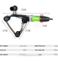 800W Professional Electric Tube Pipe Belt Polisher Sander Machine With Stainless Steel Round Rotation Arc, side view with dimensions and specs.