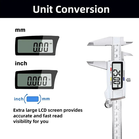 Six Inch Digital Caliper Stainless Steel Measuring Tool With Large LCD Screen Electronic Vernier Caliper Inch And Millimeter Conversion