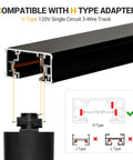 26 Foot H Type Track Lighting Kit With Floating Canopy Connector In Black Finish Includes Eight 3.3 Foot Rails End Caps L Connectors T Connectors Live End Feed And All Screws For Quick Hassle Free Single Circuit H Style System with H type track compatibility