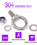 Beefed Up M16 Eye Bolt Lifting Kit With Lock Nuts And Washers 8 Piece Stainless Steel Ring Eyebolts For Rigging And Hoisting Corrosion Resistant Shipboard Ready, 304 stainless steel eye bolt with lock nut and washer