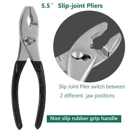 5.5-inch slip-joint pliers with non-slip rubber grip handle from Compact Motorcycle Tool Kit For Sport Bikes ATVs And UTVs An All You Need On The Go Repair Set Lightweight Saddlebag Friendly Emergency Maintenance Gear Ride Ready Gift For Dad Husband Christmas Birthday.