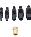 Leather Hole Punching Die Set With 1Mm 3Mm 5Mm 7Mm And 9Mm Punch Dies for Hand Press Machine, showing 5 black steel dies and a brass base