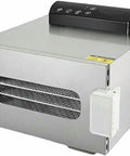 Six Layer Stainless Steel Food Dehydrator Dries Fruit Vegetable Jerky And Herbs Quick With 400W Power side view showing metal construction.