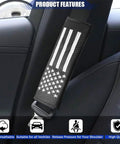 Premium Two Pack Seat Belt Shoulder Pads For Your Daily Driver Crafted From Tough Carbon Fiber Leather, featuring USA flag design.