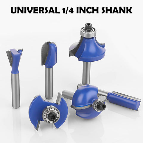 Zoomed view of 24 Piece Quarter Inch Shank Tungsten Carbide Router Bit Set for Woodworking Pros and Beginners with various shapes