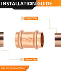 Heavy Duty 20 Pack 2x2 Lead Free Copper Press Couplings With Stop Built Tough For No Sweat Plumbing Installations On Type M L K Tubes And Clean Potable Water Runs, copper coupling connected to pipes.