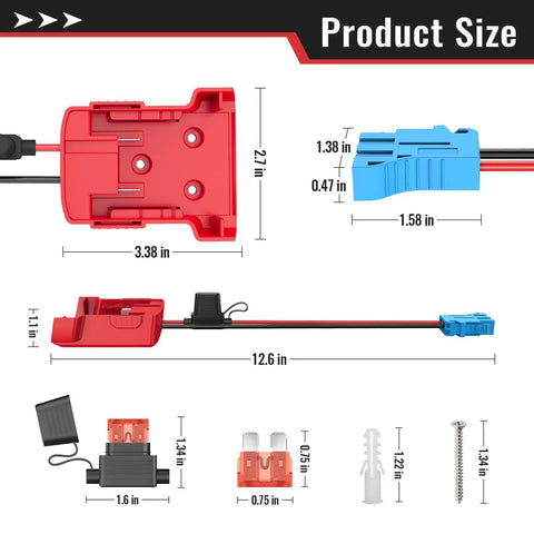 Battery Adapter Kit For Milwaukee 18V Batteries With Fuse Holder And Wire Harness Connector Conversion Upgrade For Peg Perego