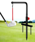 Go-To Golf Swing Trainer And Practice Aid, Heavy Duty Metal Stand, golf club hitting ball, portable on green field, Red