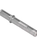 Output shaft, alloy steel, side view; 18 mm diameter, 128 mm long with slotted channels