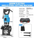 Heavy Duty Hydraulic Steel Angle Cutter And Portable Electric Puncher 1800 Watt Four Cylinder Hole Opener with accessories and dimensions.