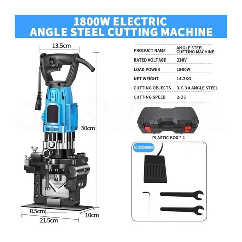 Heavy Duty Hydraulic Steel Angle Cutter And Portable Electric Puncher 1800 Watt Four Cylinder Hole Opener with accessories and dimensions.