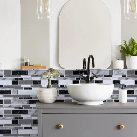 Peel And Stick Kitchen Backsplash Wallpaper Waterproof Wall Covering 11.8In By 78.7In DIY Friendly backsplash in bathroom setting