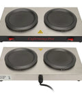 Heavy Duty Dual Plate Coffee Warmer Forged From Commercial Grade Stainless Steel, shown from the top with two heating plates.