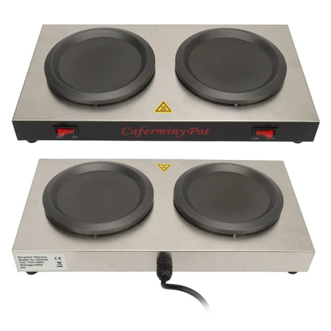 Heavy Duty Dual Plate Coffee Warmer Forged From Commercial Grade Stainless Steel, shown from the top with two heating plates.