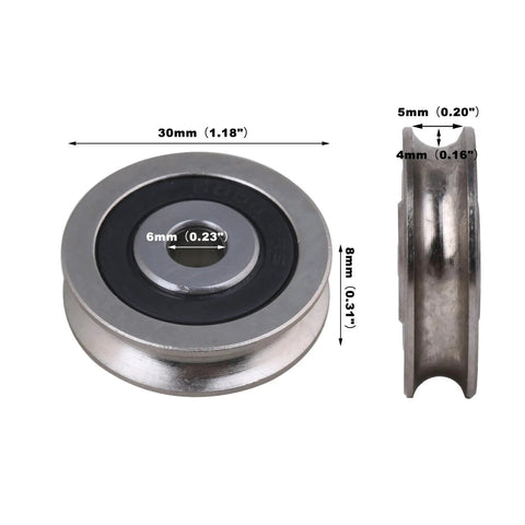 Heavy Duty Bearing Steel Cable Pulley 2 Pack U Shape Groove Wheel 6x30x8mm With 782 Lbs Load Capacity For Industrial Equipment And Gear Maintenance For Workshop And Shop Floor Use, side view