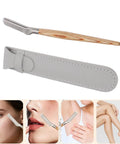 Get Your Brows In Tip Top Shape With This Manual Eyebrow Shaper Trimmer Featuring A Wooden Handle And Safety Mesh Guard For Dead On Facial Hair Removal For Men And Women Plus Stainless Steel Refills, shown with blades and case.