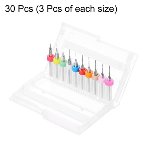 Three-Set 30-Piece PCB Drill Bit Set With One Eighth Inch Shank, Pro Grade Tungsten Carbide Micro Drill Bits From 0.1mm To 1.0mm