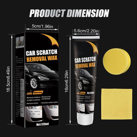 Scratch Remover Wax For Deep Scratches On Clear Coat Auto Finish kit with tube, sponge, and cloth for vehicles, 120ml