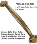 Vintage Solid Brass Pulls In Antique Copper Finish, Rustic Barn Door Handles For Cabinets And Drawers, 6.5 Inch Length Set Of Two