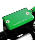 Green front brake fluid reservoir cap for ZX12R ZX-12R 2000-2005, mounted, motorcycle part close-up