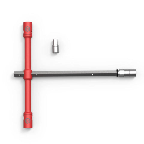 LugStrong 26 Inch Universal Compact Lug Wrench Set with heavy duty tire iron and removable sockets on a white background.