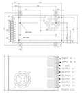 Technical diagram of 12V 30A 360W DC Switching Power Supply Indoor Use Regulated Universal Input 110V 230V.