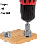 No Sweat Wing Nut Driver Drill Bit Socket Tool With Quarter Inch Hex Shank For Power Drills securing wing nut on wooden surface.