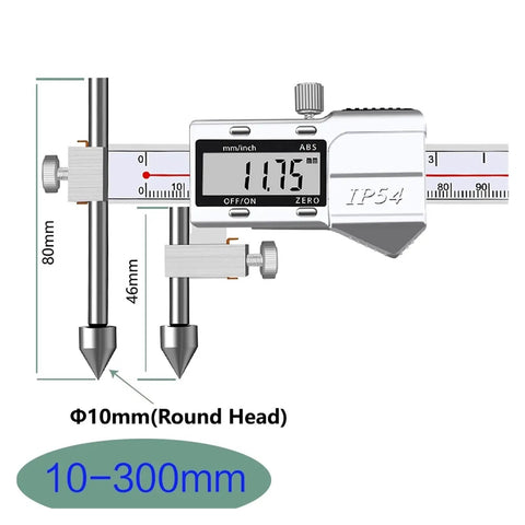 Center Distance Digital Caliper Hole Distance Electronic Vernier Ruler Cone Probe Electronic Caliper Hole Center Distance Ruler(5-150mm) with LCD display measuring 10-300mm.