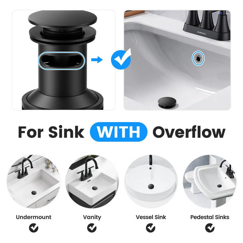Universal Bathroom Sink Drain With Overflow And Snag Free Hair Catcher Anti Clog Strainer For Vanity Vessel Pedestal Sinks No Brainer Install Slick Rust Proof Build Easy Go Flow Guard