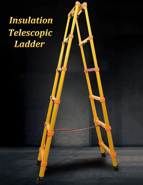 Heavy Duty Non Conductive Frp Telescoping Ladder Built Tough For Live Electrical Grind With Rock Solid Three Hundred Thirty Pound Rating And Quick Foldaway Design For Easy Hauling, shown in full height.