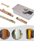 Beefy Hidden Door Hinges With 360 Degree Pivot for secret doors, includes hardware, silver finish, high load bearing.