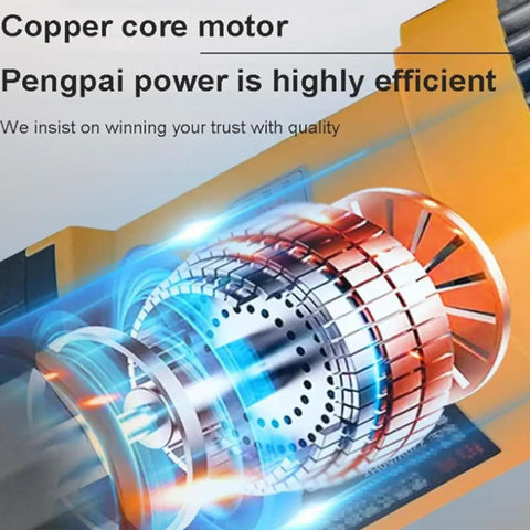 Close-up of brushless copper core motor from a Portable Electric Rebar Bender Hydraulic Bending Machine for reinforcing bar.
