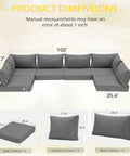Outdoor Replacement Cushions For Patio Furniture 14 Piece Gray Cushion Set For Six Seat Rattan Wicker Sectional Sofa Water Repellent