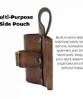 Leather Tool Holster With Hammer Loop, Tape Measure Holder, And Pencil Pouch For Belt side view showing detail and loop