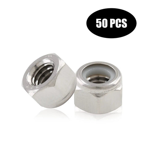 Heavy Duty Nylon Insert Hex Lock Nuts 1/4-20 Thread Stainless Steel 304 18-8 Bright Finish Pack Of 50 for secure fastening