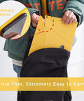 Person placing Ultralight Folding Camping Stool For Hiking And Outdoors, Ultra Packable collapsible chair into backpack