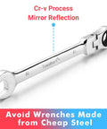 Cr-V steel wrench from 14-Piece Flex-Head Ratcheting Wrench Set With 72-Tooth Cr-V Steel Wrenches, SAE And Metric 5/16 To 11/16 And 8-16mm