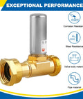 Heavy Duty Water Hammer Arrestor Set For Washing Machine And Plumbing 3/4 Inch FHT X 3/4 Inch MHT Stainless Steel And Brass Body With Swivel Hose Fittings Metal Pipe Connectors Pack Of 2, brass unit