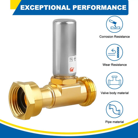 Heavy Duty Water Hammer Arrestor Set For Washing Machine And Plumbing 3/4 Inch FHT X 3/4 Inch MHT Stainless Steel And Brass Body With Swivel Hose Fittings Metal Pipe Connectors Pack Of 2, brass unit