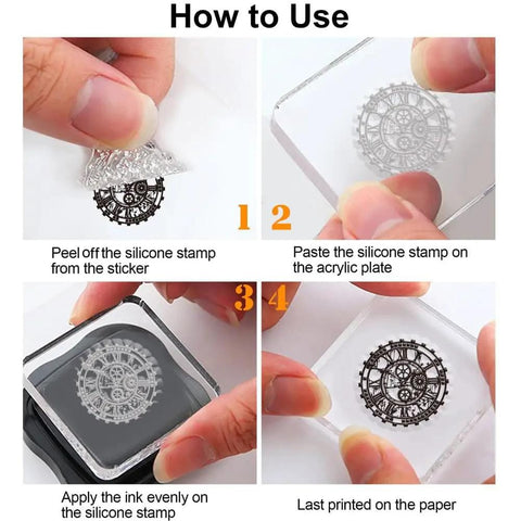 Clear Mechanical Gear Stamp Set With Transparent Gear Patterns for Scrapbooking and Card Making Steampunk Vibe Rubber Stamps in use