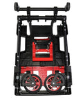 Heavy Duty Folding Hand Truck Dolly Cart For Moving And Hauling, Shopping, Travel And Office Use, Portable Sturdy Easy Fold With Comfy Rubber Handle, Wide Capacity, Quick Storage, Durable Steel Frame, folded black and red steel hand truck