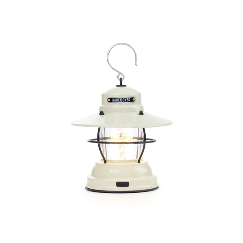 Outpost Lantern With Helix Edison Rope, Vintage White Outdoor Light For Camping, Patio And Backyard, Water Resistant, Three Power Options USB-C, Battery Pack Or USB Power, Cozy Camp Vibes Nostalgic Glow shown front view