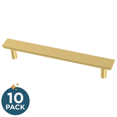 Brushed Gold Cabinet Pulls Set Of 10 With Five And One Sixteenth Inch Center To Center 128mm Casual Square Handles Front View