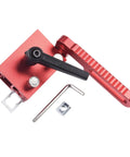 Beefed Up Adjustable Miter Track Stop for Table Saw and CNC Router Table, red aluminum alloy T-slot fence flip stop jig.