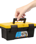 Heavy Duty Plastic Handheld Toolbox With Splashproof Compact Build, Rugged Electrician Storage Case, Solid Tool Kit Organizer For Quick Fixes And Weekend Warrior Projects with yellow lid and handle.