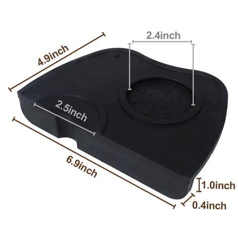Espresso Tamper Mat For Home Barista Setup, Food Safe Silicone Coffee Tamp Pad With Anti Slip Surface, Corner Tamping Pad shown with dimensions