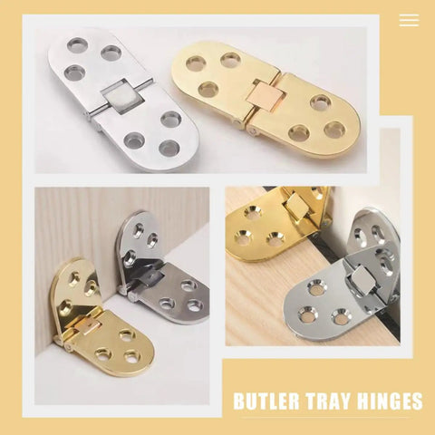 Zinc Alloy Folding Table Hinges Set 4pcs 180 Degree Drop Leaf Hinges for sewing tables, gold and silver color display.