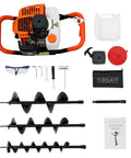 Gas Powered Post Hole Digger With 52cc 2.3HP Engine, Includes 4 Inch, 6 Inch, 8 Inch Auger Bits And 12 Inch Extension Bar