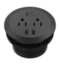 Black GaN Desk Grommet Power Hub With 65W USB C PD 2 USB A Ports And Duplex Outlet 3 Inch Circular Grommet for office use